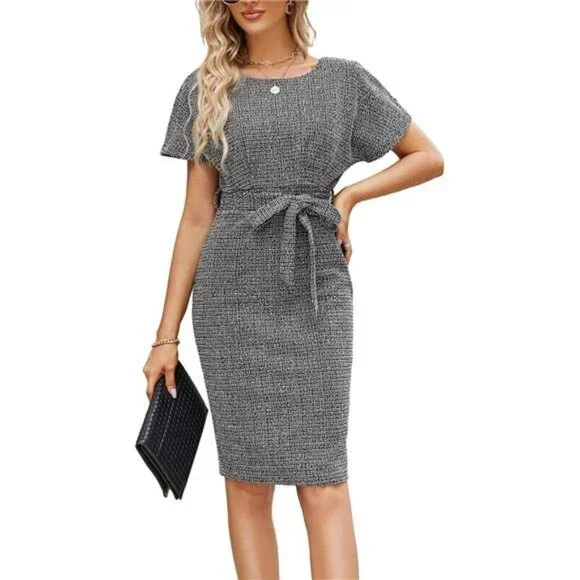 sachin and babi light blue dress Dresses | Elegant Womens Tweed Pencil Dress Short Sleeve Business Bodycon  Work Office